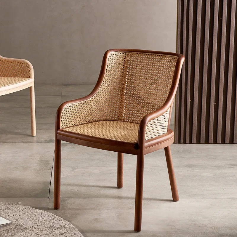 

Light Luxury Dining Chair Rattan Woven Nordic Backrest Recliner Bed & Breakfast Solid Wood Home Soft Bag Mid-Ancient Chair