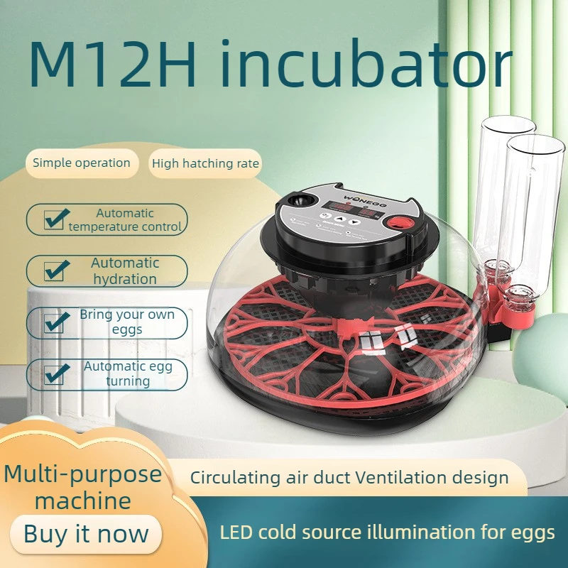 

12 Eggs Chick Hatcher Equipment LED Lighting Egg Hatching Transparent Lid Fully Automatic Egg Incubator Chicken Farm Supplies