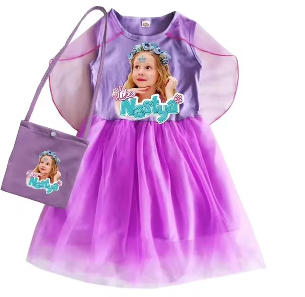 Nastya Tv Show Clothes Kids Short Sleeve Fancy Dress for Girls Mesh Casual Dresses Children Wedding Princess Vestidos Cute Like