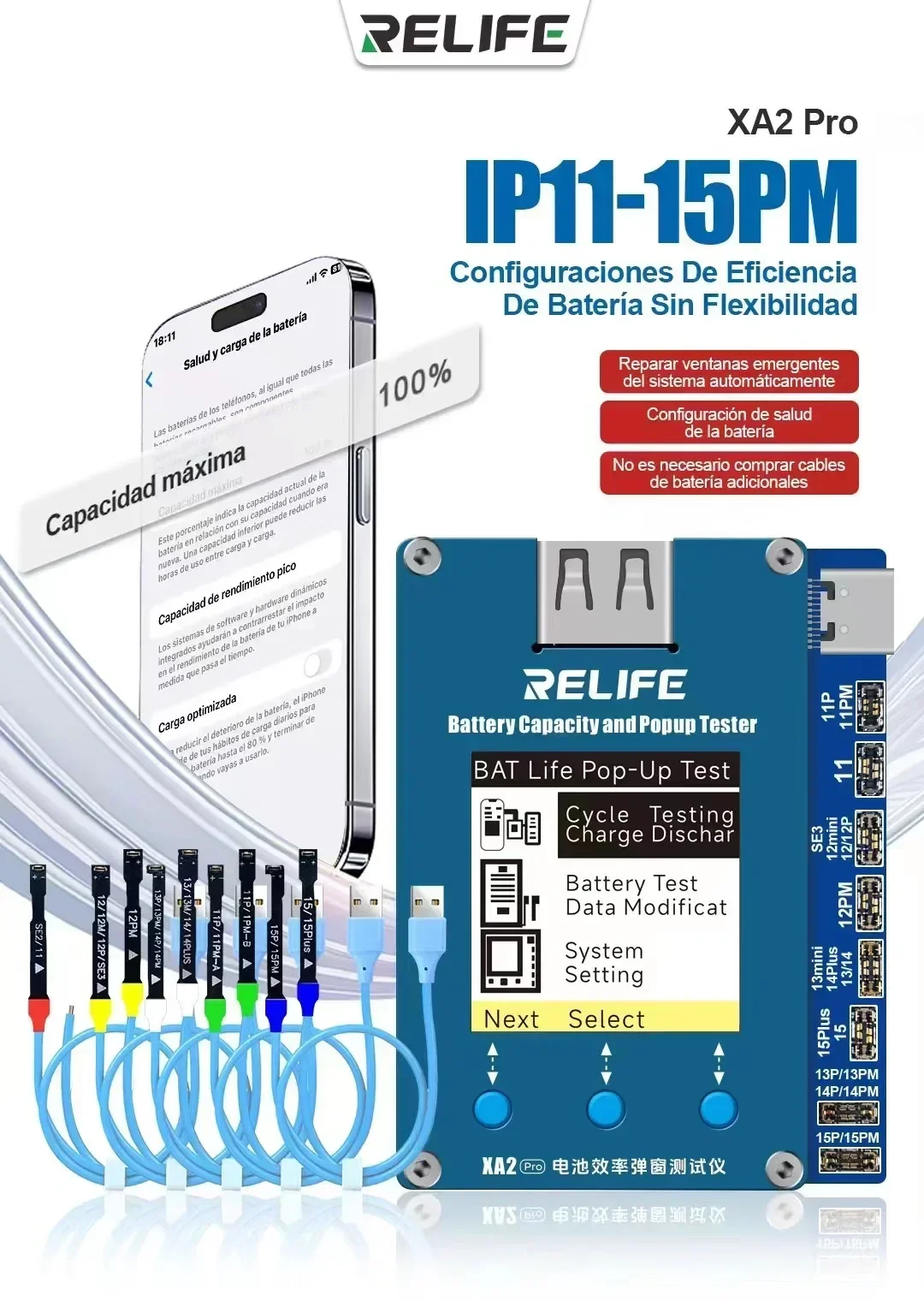 RELIFE XA2 Pro Battery Life Pop-up Tester For iPhone 11-15 Pro Max Battery Healthy Recover Not Use Battery Flex Cable Repair