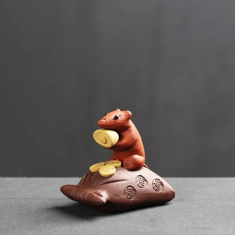 Yixing Zisha Tea Pet Donkey Sculpture Handmade Ceramic Figurine for Gongfu Tea Tray Desk Decoration Luck Wealth Symbol