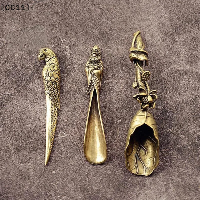 New Style Creative Tea Scoops Shovel Brass Copper Lotus Root Bamboo Tableware Coffee Spoon Pet Ceremony Ice Cream〔CC11〕