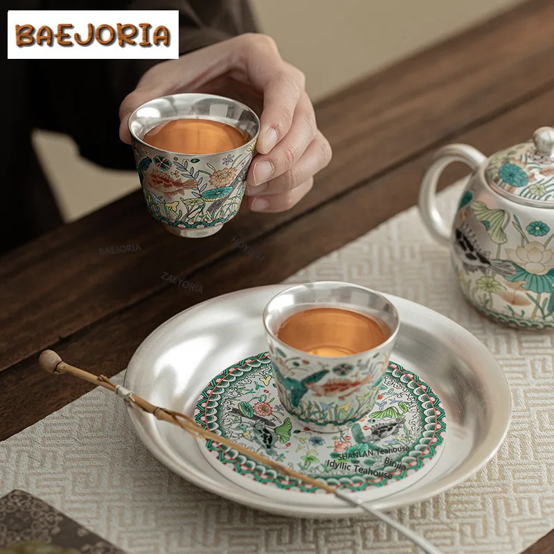BAEJORIA Gilded Silver Fish Algae Pattern Tea Set Complete Set Luxury Tea Ceremony Set Household Teapot And Tea Cup Set Teaset