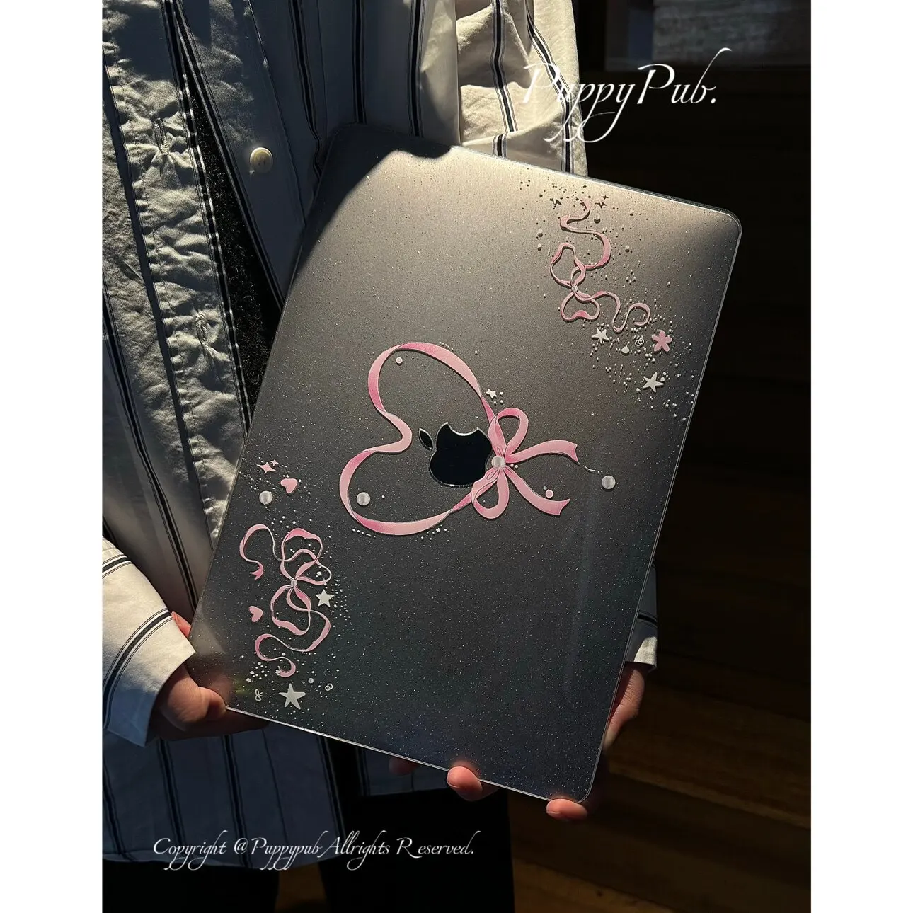 Pink Ribbon Girl Heart Glitter Laptop Case For Macbook Air 13.6 M4 NEO 15 M3 Hard Cover For Mac Book Pro 13 M1M2 14 M4 M5 16