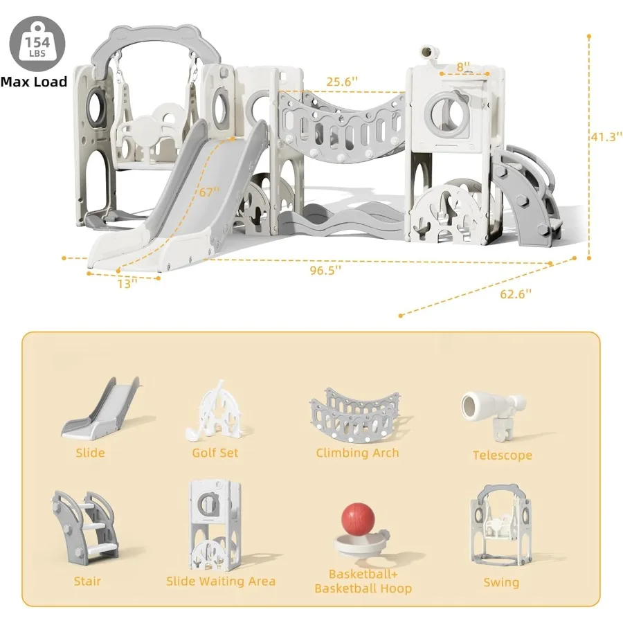 11 in 1 Toddler Slide and Swing Set Slide for Toddlers Outdoor Indoor Playground for Toddlers 13 Toddler PlaySet with Basketbal