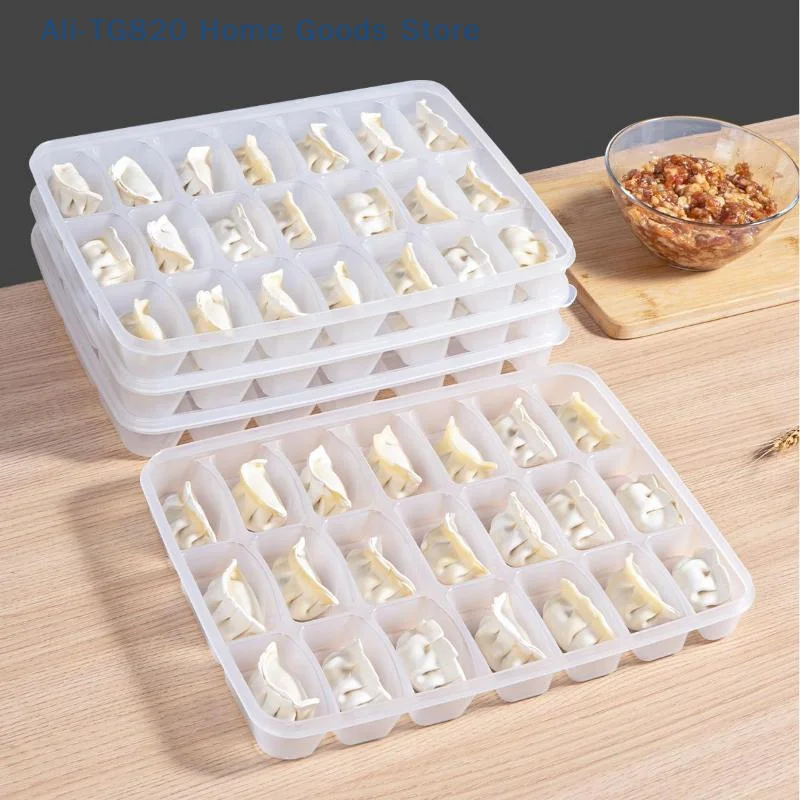 [TG820]15/21 Grid Kitchen Storage Box Refrigerator Organizer Transparent Reusable Food Containers Tray For Dumpling Wonton