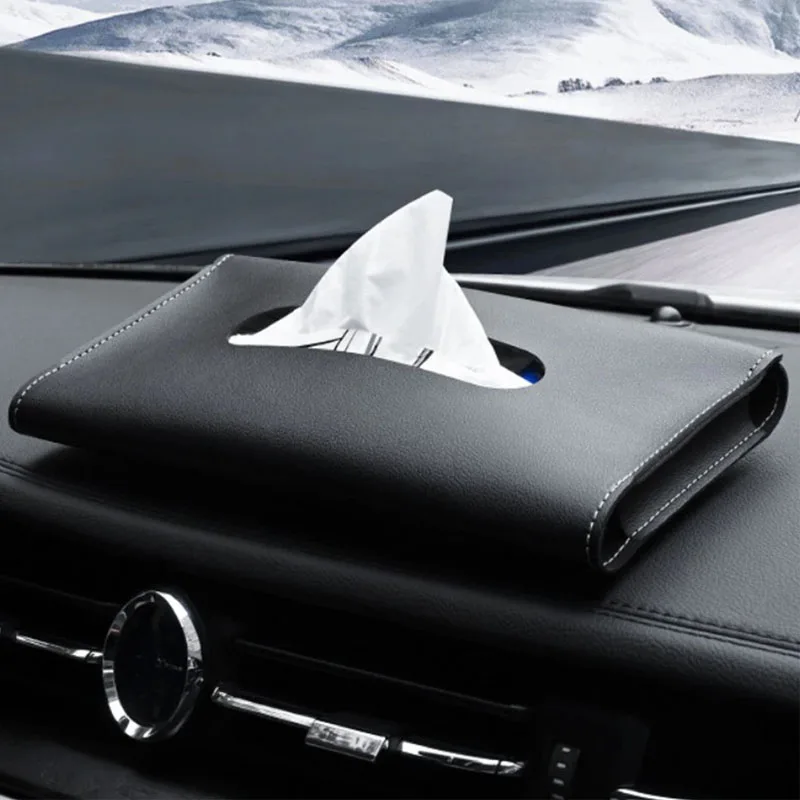 2 Colors Tissue Box PU Leather Car Sun Visor Hanging Holder Car Tissue Boxes Auto Interior Storage Decoration Accessories