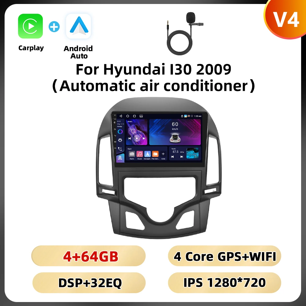 Podofo 8Core Gps Autoradio Voor Hyundai I30 2009 Multimedia Speler Wifi 4G Carplay Android Auto Ai Voice Dsp Rds Bt Fm Car Audio