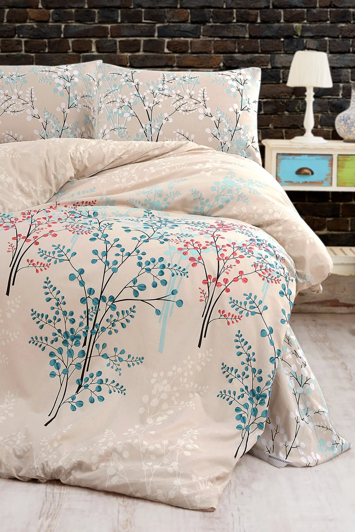 

Patterned Cotton and Polyester Double Personality Duvet cover set Branch Fitted Sheets and 2 PCs Pillow Case