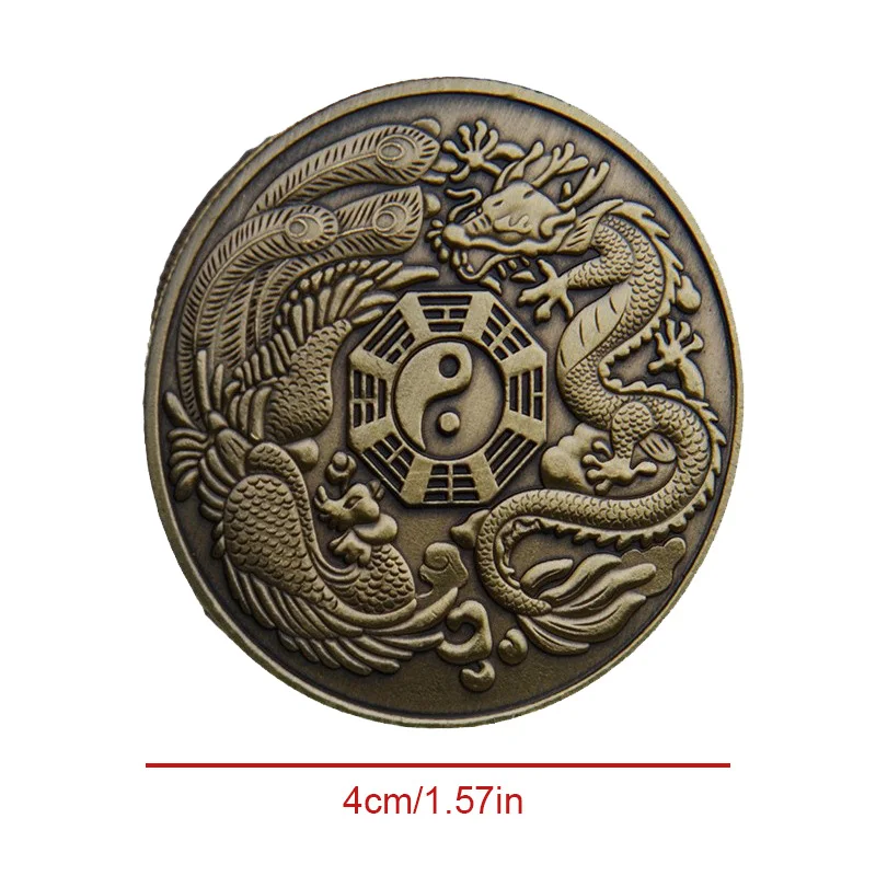 Dragon Phoenix Bagua Double-sided Embossed Plated Commemorative Coin Collectible Replica Coins Brass Custom Souvenir
