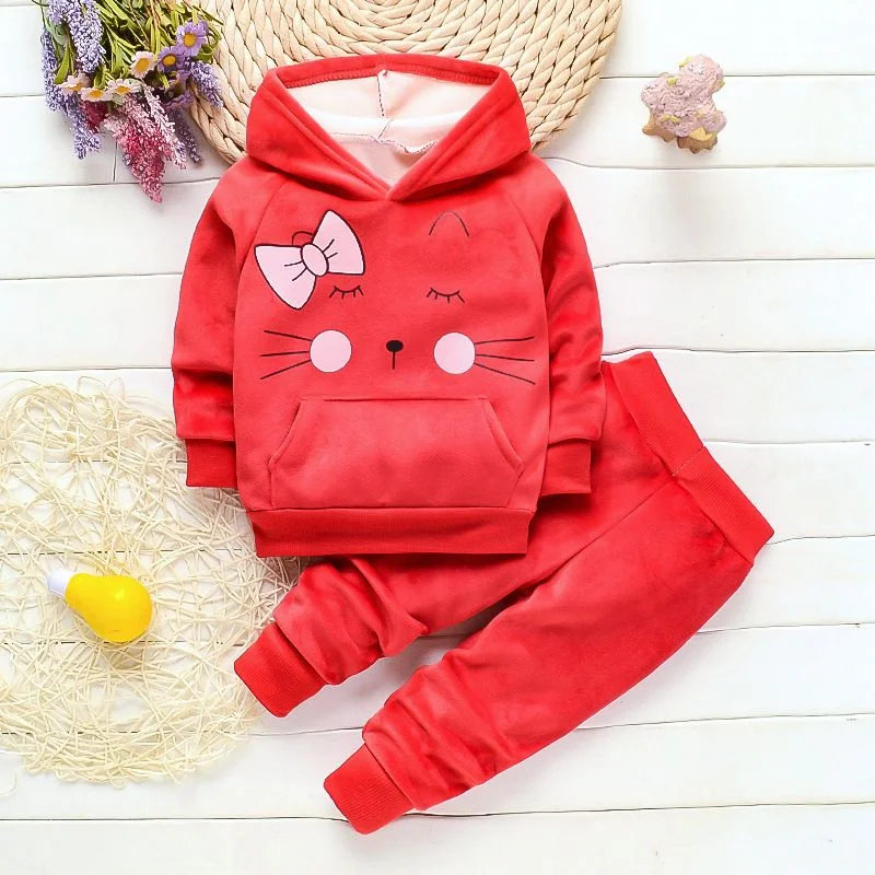 Baby girls and children\'s suits fall/winter cat plus cashmere sweater+mink cashmere pants 2cps suit cotton casual Joker.