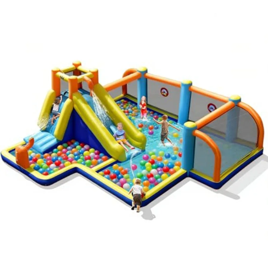 

Inflatable Water Slide for Outdoor Backyard Party with Dual Cannons Splash Pool Water Slides Bounce House Red Blue