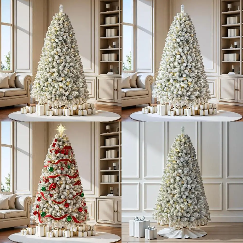 

7.5ft Artificial Spruce Christmas Tree with 1100 PVC Tips, 350 Warm White Lights, Hinged Branches, Easy Assembly