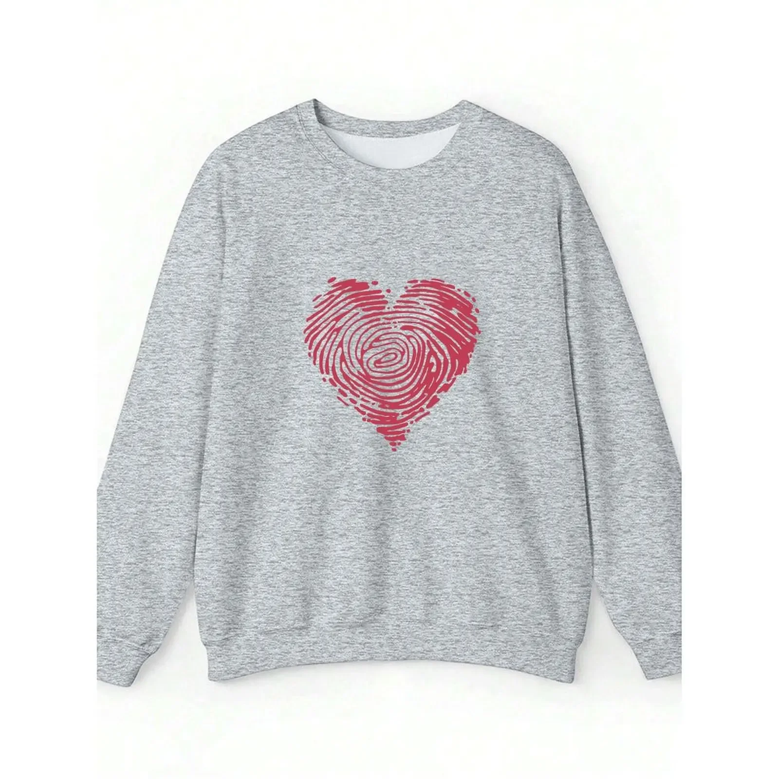 Women Round Neck Long-sleeve Velvet Winter Casual Interesting Heart-shaped Fingerprint Printing Sweatshirt Fashion Autumn Woman