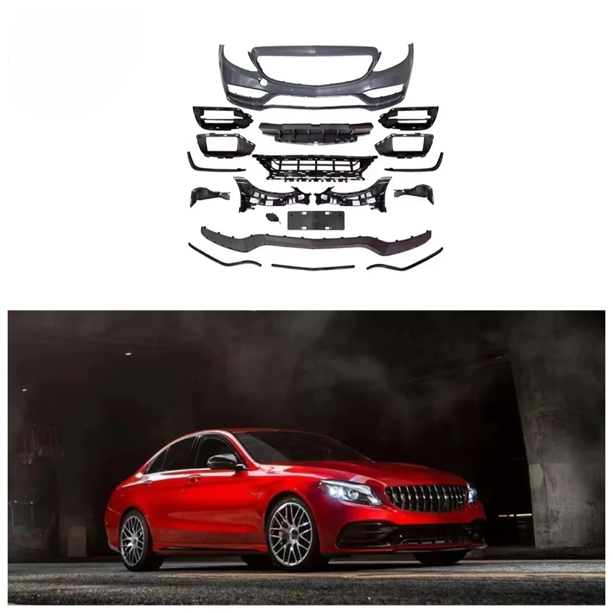 

High Quality 2019 C63 Style Auto Front Lip Front Bumper Grille for W205 C205 2015-2021