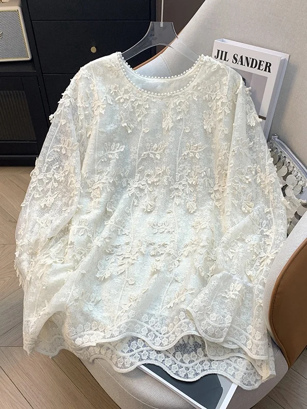 

Свободный повседневный длинный свек с вышивкой, круглый Ne кружевной базовый женский топ, удобная дышащая одежда на весну, лето и осень