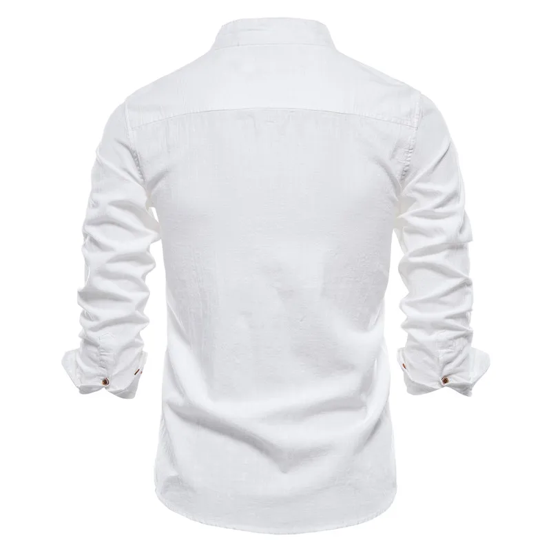 New Spring Summer 100% Cotton Social Shirt Men Solid Color Embroidery Brand Shirts Blouses High Quality White Shirt For Men