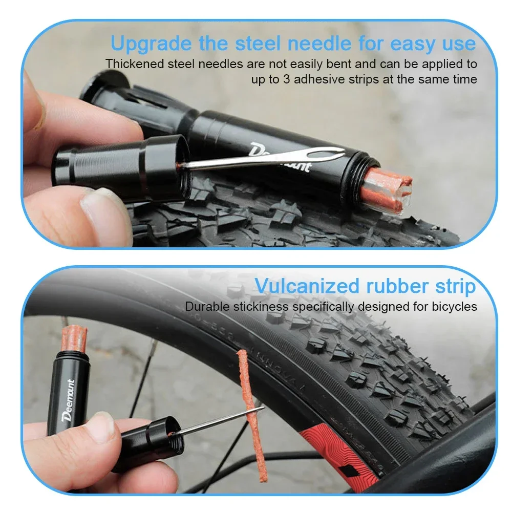 MTB Bicycle Tubeless Tire Repair Tool Set Tyre Drill Puncture Plugs for Urgent Glue Free Repair Rubber Stripe Bike Handlebars