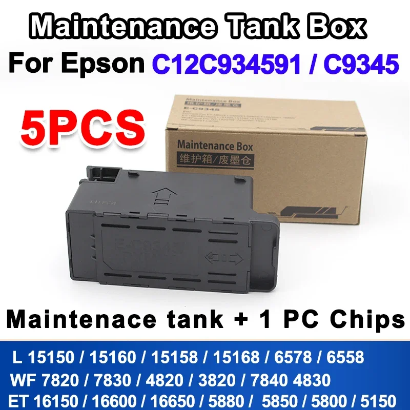 

5PCS C9345 Ink Maintenance Tanks For Epson L8050 L8160 L8180 L15158 L15168 L15180 L18050 ET 8500 8550 WF-7820 Ink Waste Box