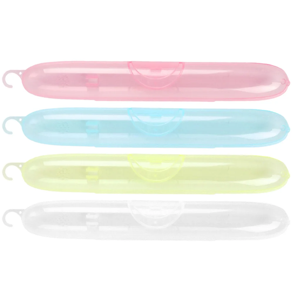 

4pcs Toothbrush Box Protective Cover Holder Travel Transparent Plastic Cases Orange Colors Portable Storage