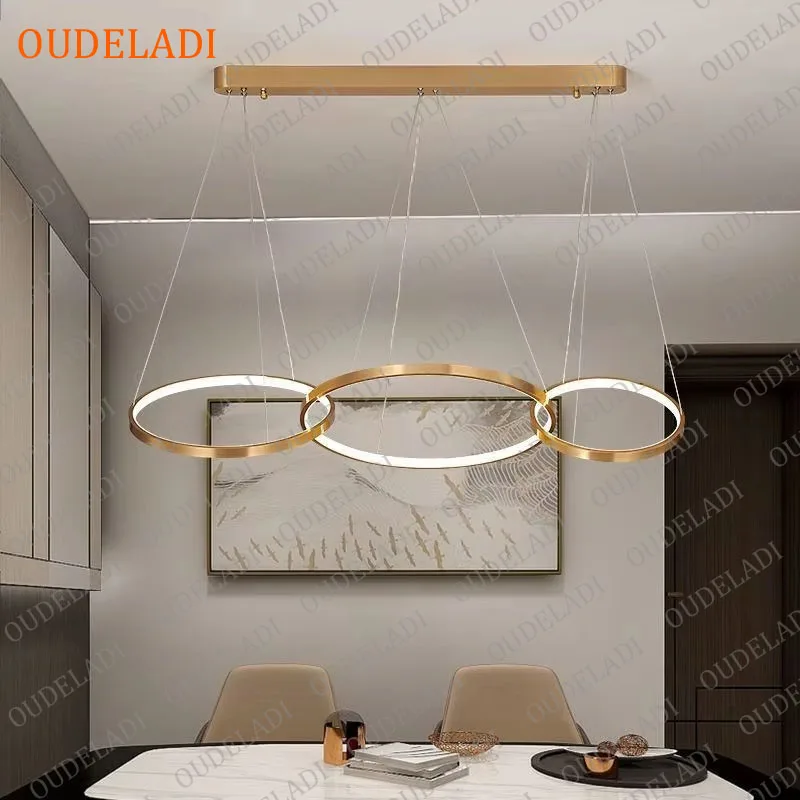 

OUDELADI Modern LED Chandelier Lighting For Living Room Dining Kitchen Gold Circle Ring Hanging Pendant Lamp