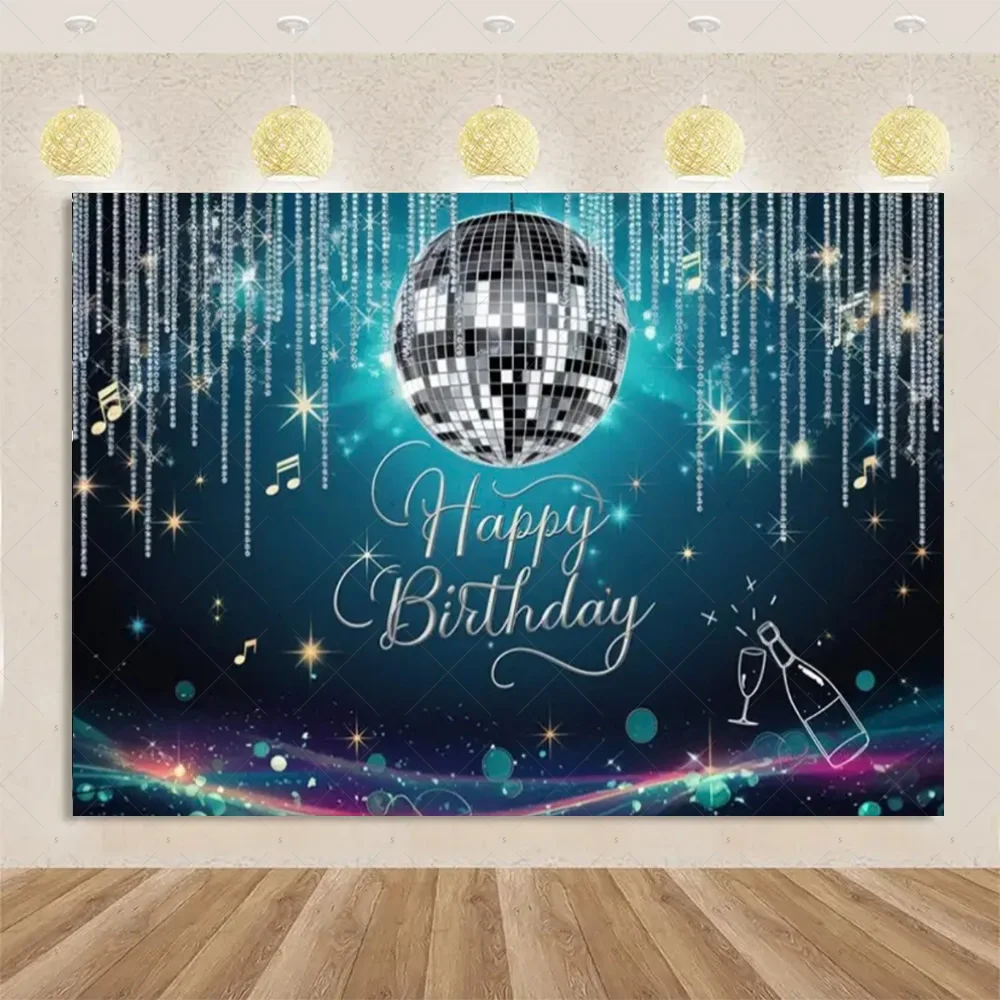 Shining Disco Light Ball Backdrop Dance Floor Background Banner Retro Disco Music Birthday Party Decoration Photography Props 6