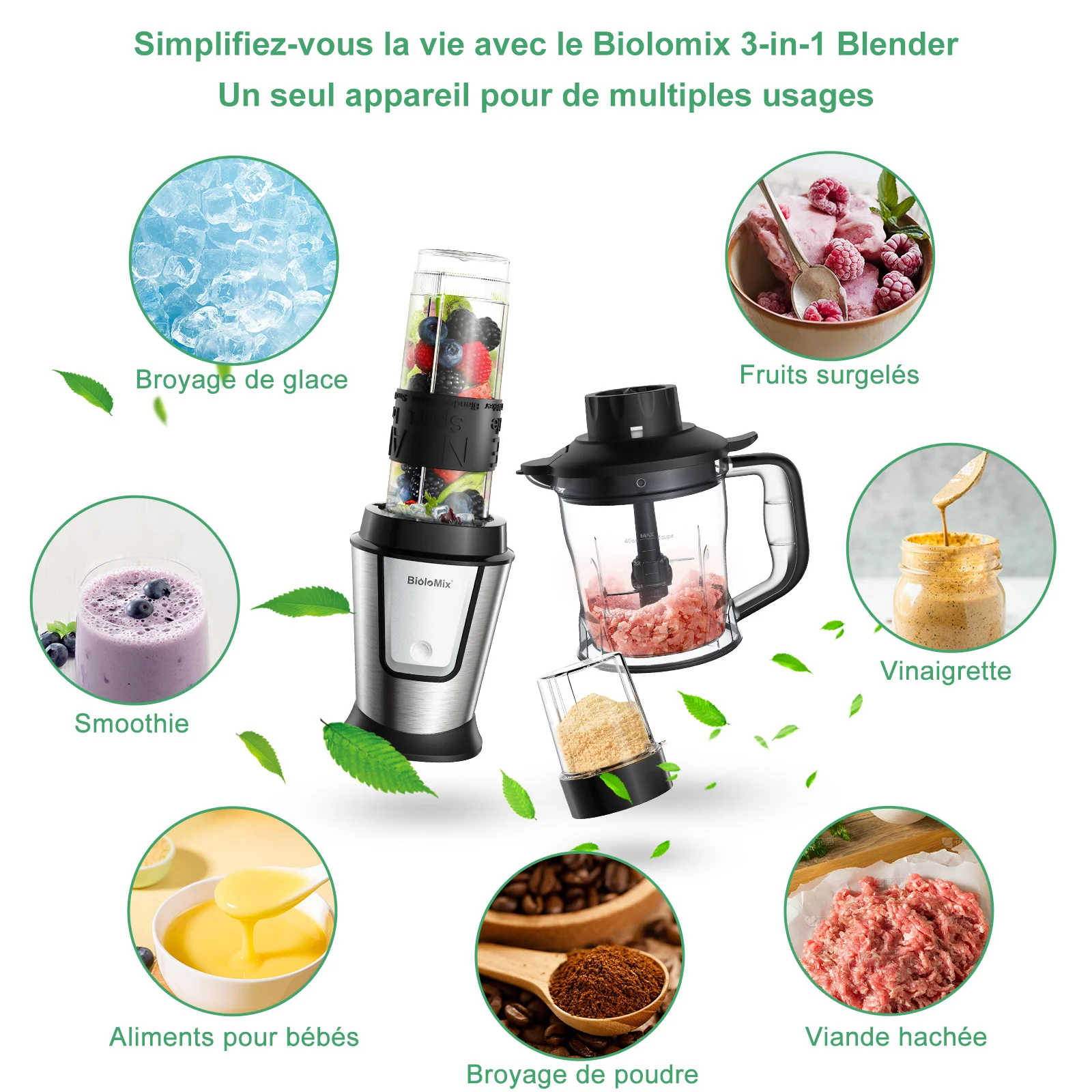 Bild 4: Biolomix 3-in-1 multifunktion ale Küchenmaschine 700w tragbarer Entsafter Mixer persönlicher Smoothie Mixer Lebensmittel hacker und Trocken mühle