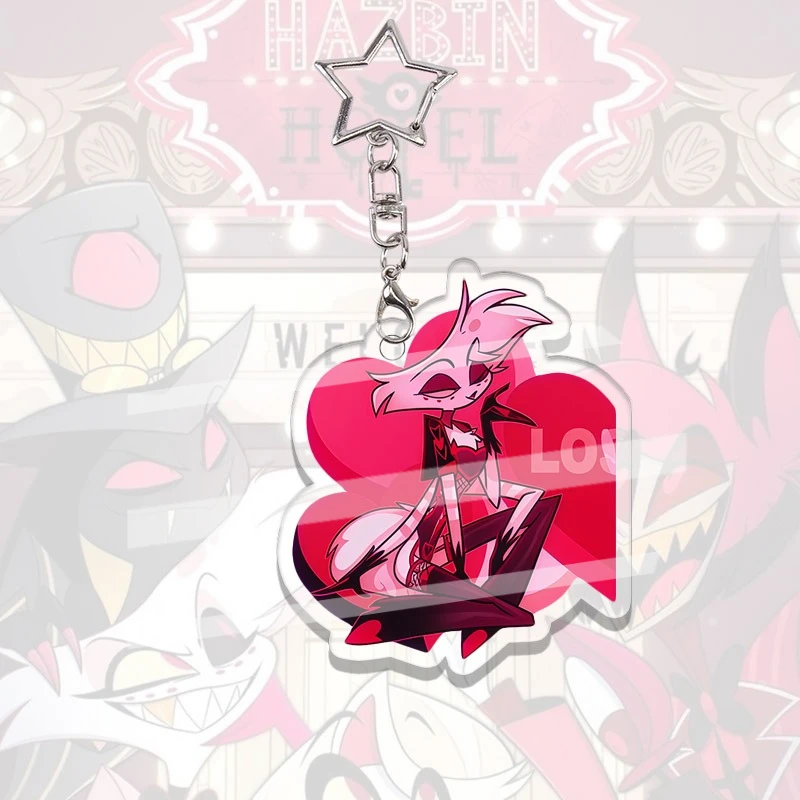 Hazbin Hotel Acrylic Keychain Kawaii Alastor Angel Dust Velvette Niffty Vaggie Backpack Bag Pendant Accessories Birthday Gift view 3