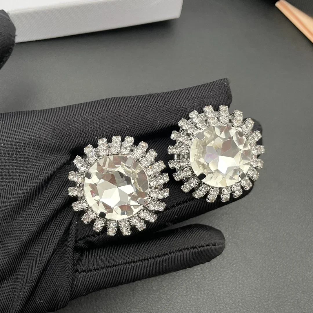 

Fashion Designer Large Round Luxury Crystal Earrings Ear Clip Women Charm Jewelry Trendy