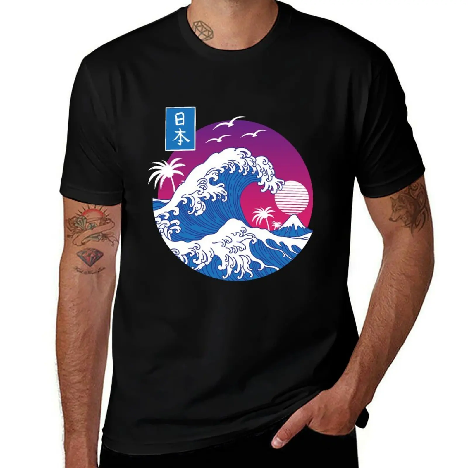 

Great Wave off Kanagawa circle T-Shirt Casual Minimalist Short Sleeve Top
