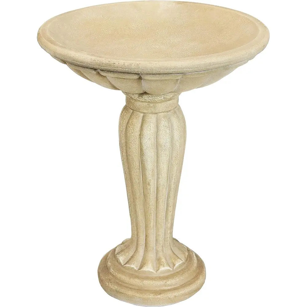 20.25” H Concrete Bird Bath or Outdo- Grecian Column Pedestal Bird Bath with Glass iber Reinorced Concrete truction – Antique Wh