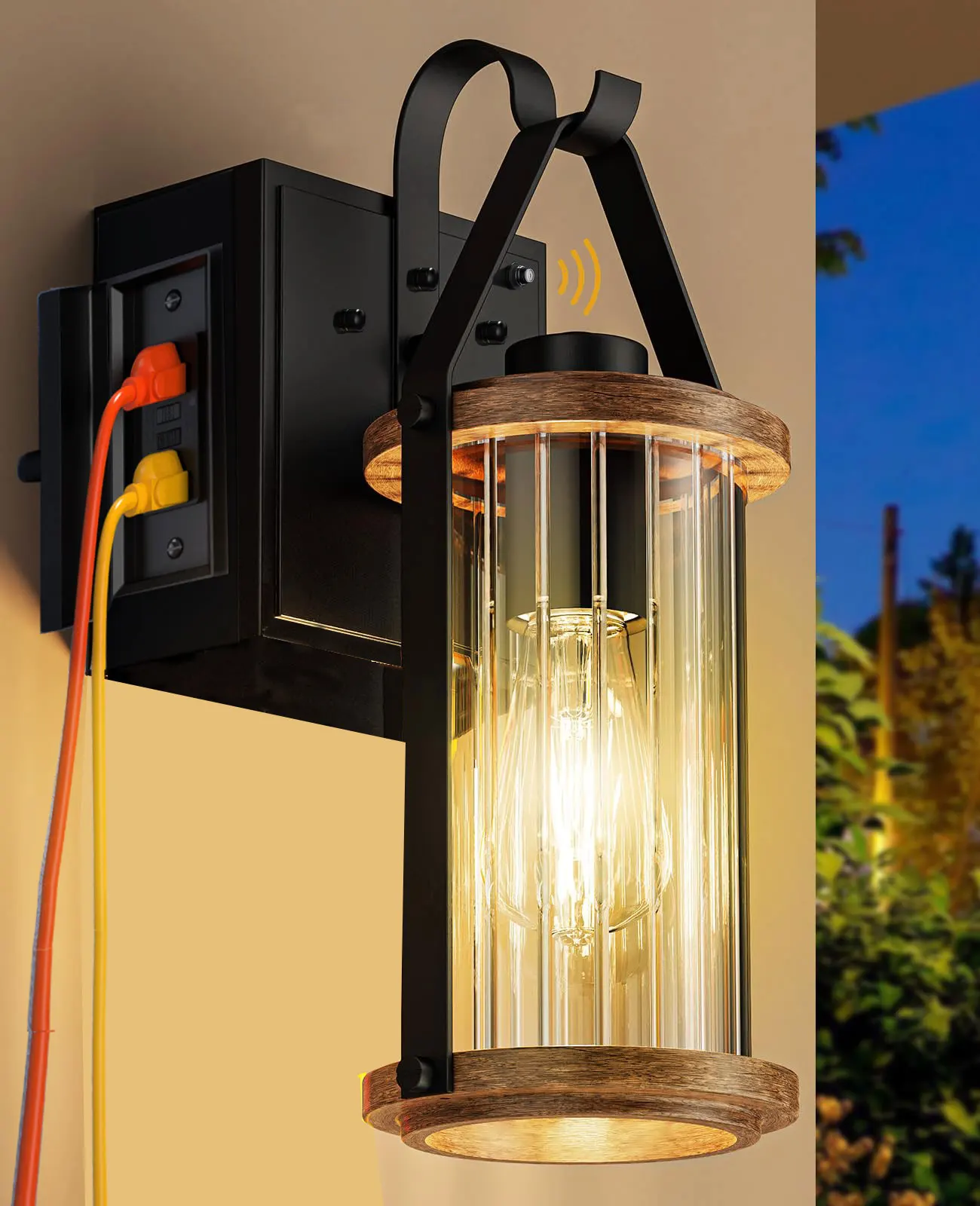 

Dusk to Dawn Outdoor Porch Light with GFCI Outlet,Anti-Rust Waterproof Industrial Outdoor Lantern