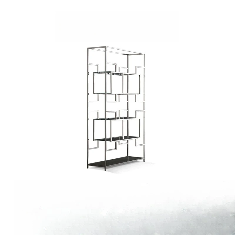 

Simple stainless steel floor-to-ceiling display rack Glass clothing store shelf Light luxury wine cabinet Transparent display ca