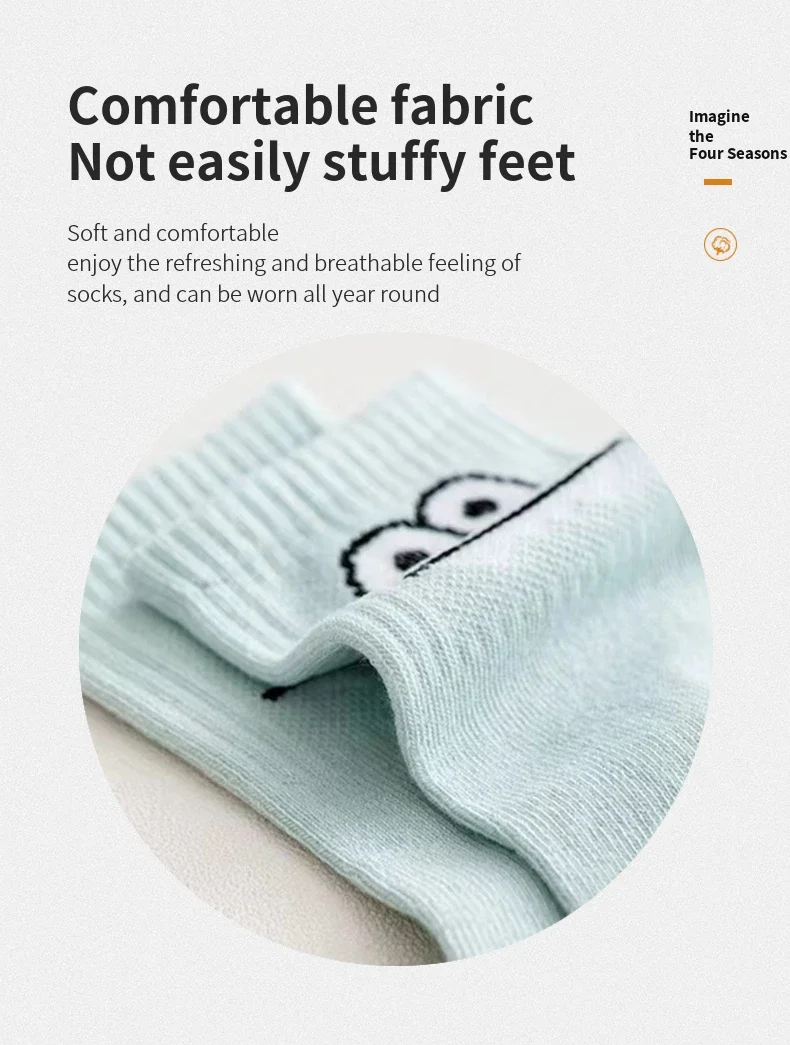 5 Paar süße Socken mit Ausdrucksdruck, bequeme und lustige Allround-Mid-Tube-Socken, Damenstrümpfe und Strumpfwaren – Detail 3