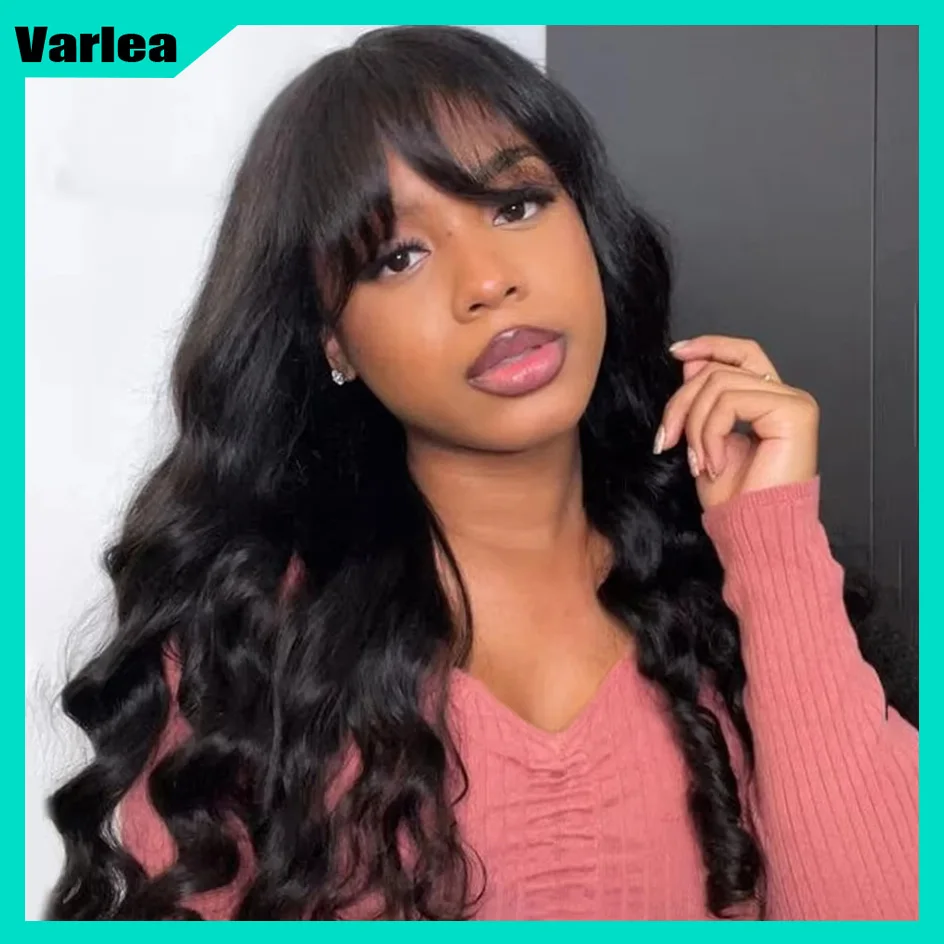 

Varlea 200% Density Short Bob Human Hair Wigs Loose Body Wave Full Woven With Bangs Wig Without Lace Wig Black Wig Brazilian