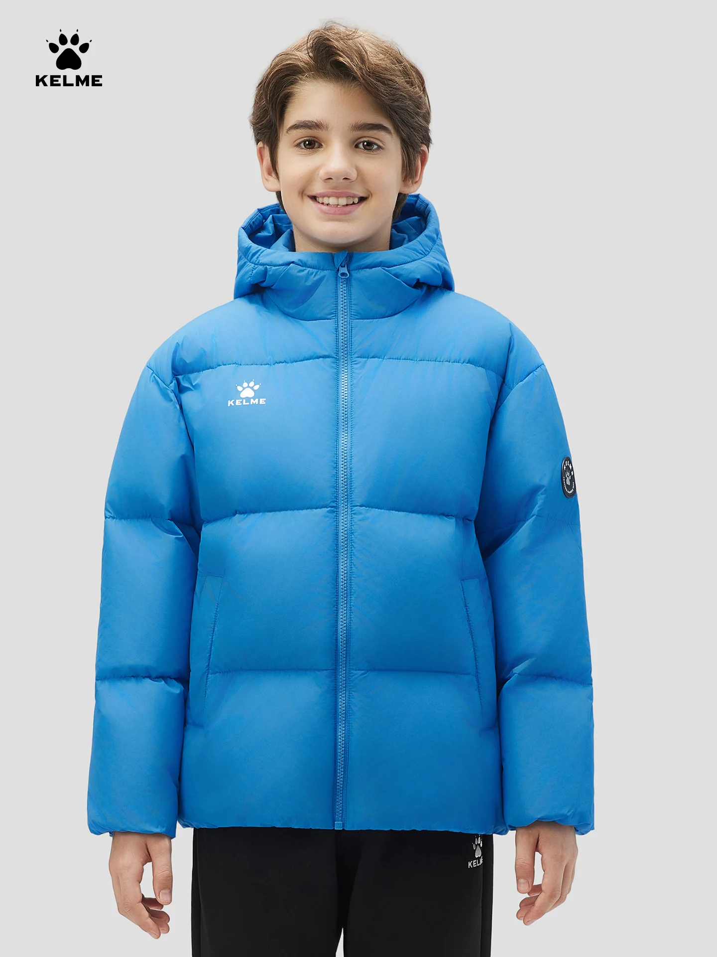 

Kelme Kids' Thickened Warm Down Jacket Outdoor Sports Windproof Hooded Coat Winter Boys' Training Jacket