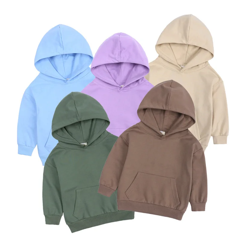 

School Children's Pullovers Spring Autumn Long-sleeved Tops 2-10 Years Boys Girls Hoodies Solid Color Casual Hooded Sportswear