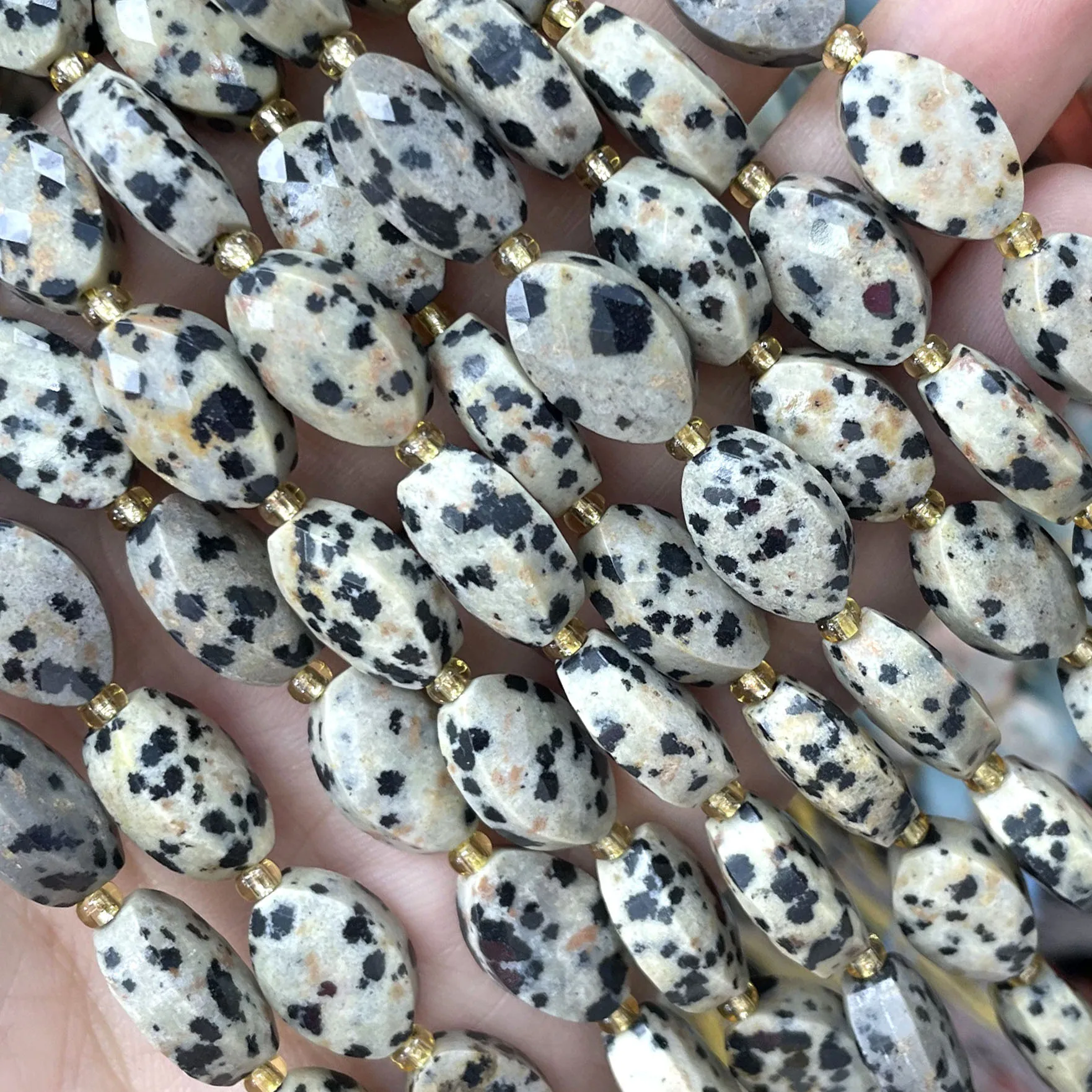 Naturstein Facettierte Ovale Form Dalmatiner-Jaspis Zwischenperlen DIY für Schmuckherstellung Armband Halskette Zubehör 9X14MM – Detail 1