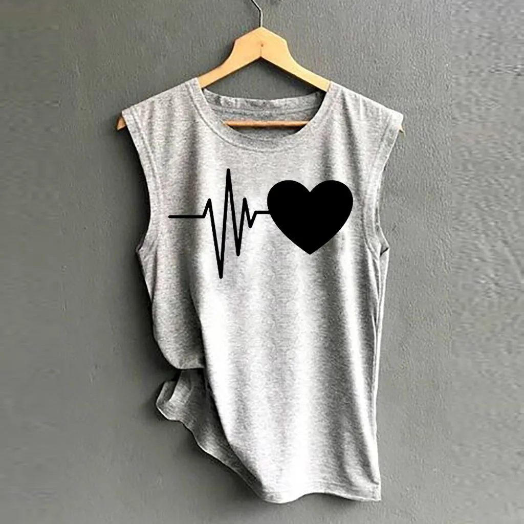 Women Sleeveless Sport Tank Top Heartbeat Printed Tunic Vest Harajuku Streetwear Tanks Summer Soft Jogger Camisole Pullovers