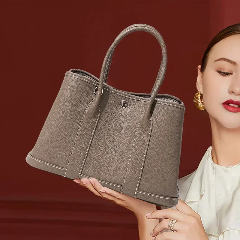 

Paper Bag with Handles Organizer Handbag for Woman High-End Minimalist Leather Tote Portable Makeup Bag Shoulder Crossbody Bags