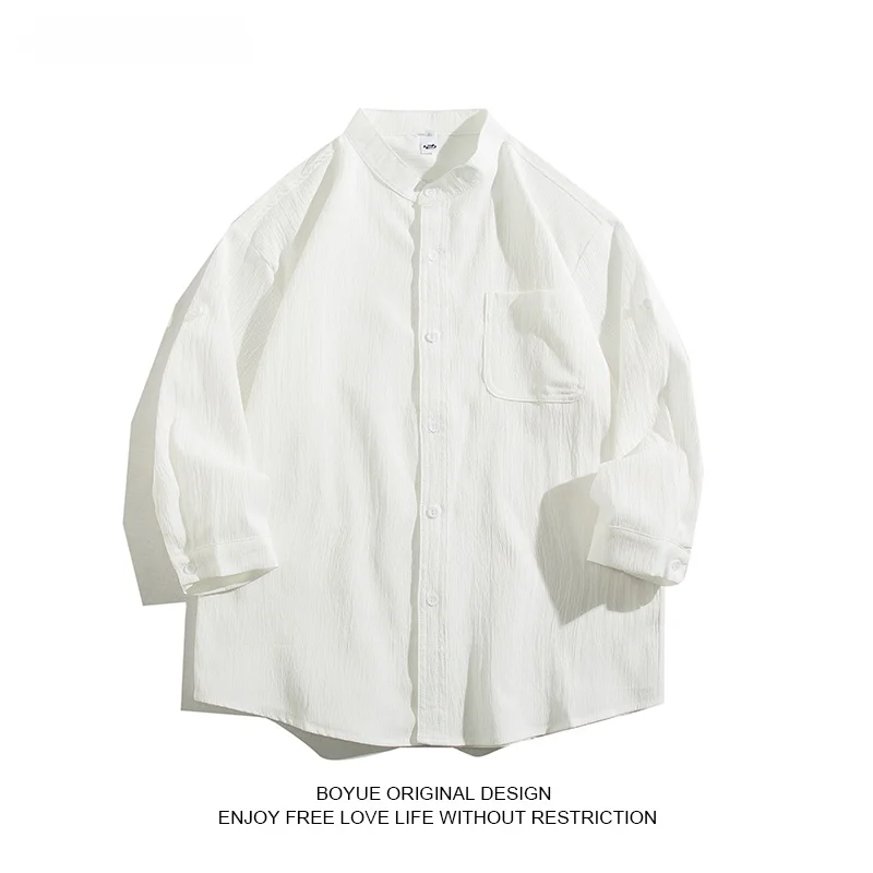 

Boyue Men's Breathable Pure Color irt Trendy f Sve Spring Autumn Japanese Sle Design Casual Loose Fit Button up