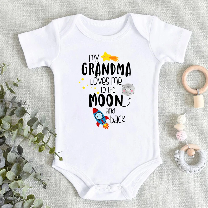 

Baby Boys Girls Bodysuits My Grandma Loves Me To The Moon and Back Letter Print Infant Romper Cute Short Sleeve Cotton Jumpsuits