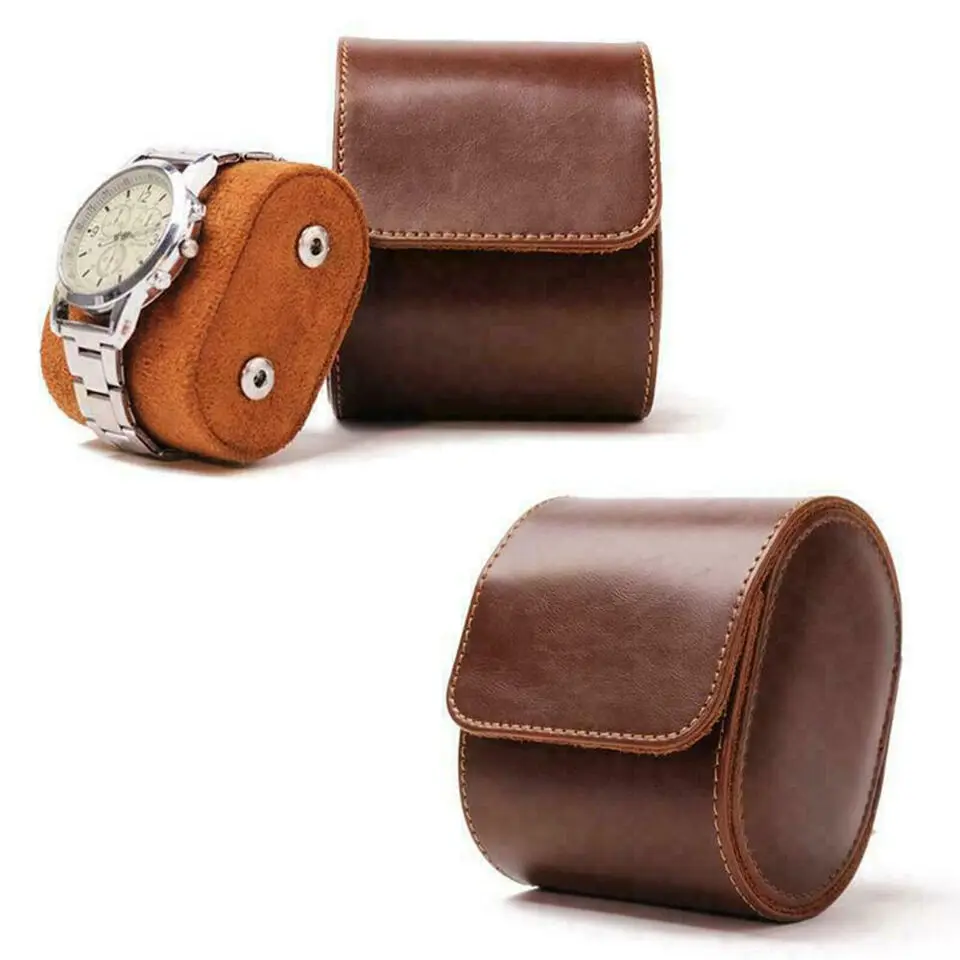 Single Watch Roll Travel Case Portable Vintage Leather Watch Storage Organizer Wristwatches Box Watch Roll Travel Case