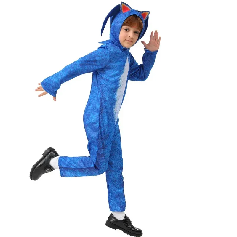 Disfraz de Cosplay de Sonic de juego de Anime, disfraz de erizo Zentai para actuación de fiesta de Halloween, mono
