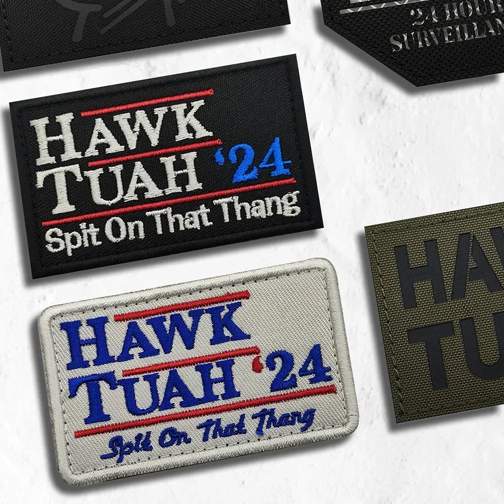 HAWK TUAH Funny Nylon Patches Reflective Tactical Armband Hook and Loop Middle Finger Morale Stickers Clothes Backpack Hat Decor