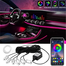 6 in 1 Led Car Interior Atmosphere Ambient Lights 6/8m RGB Neon Interior Ambient Light by App Control Fiber Optic Strips Light