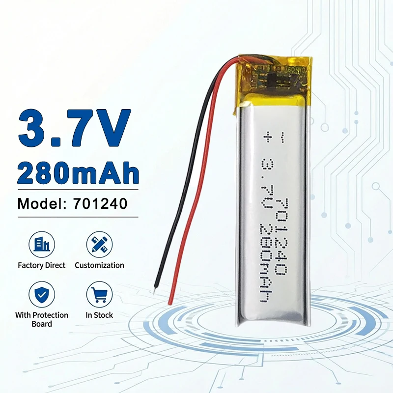 

Оптовая продажа перезаряжаемых литий-полимерных аккумуляторов LiPo 3.7V 280mAh для умных устройств, модели 701240, 701250, 701435, 701530, 702020