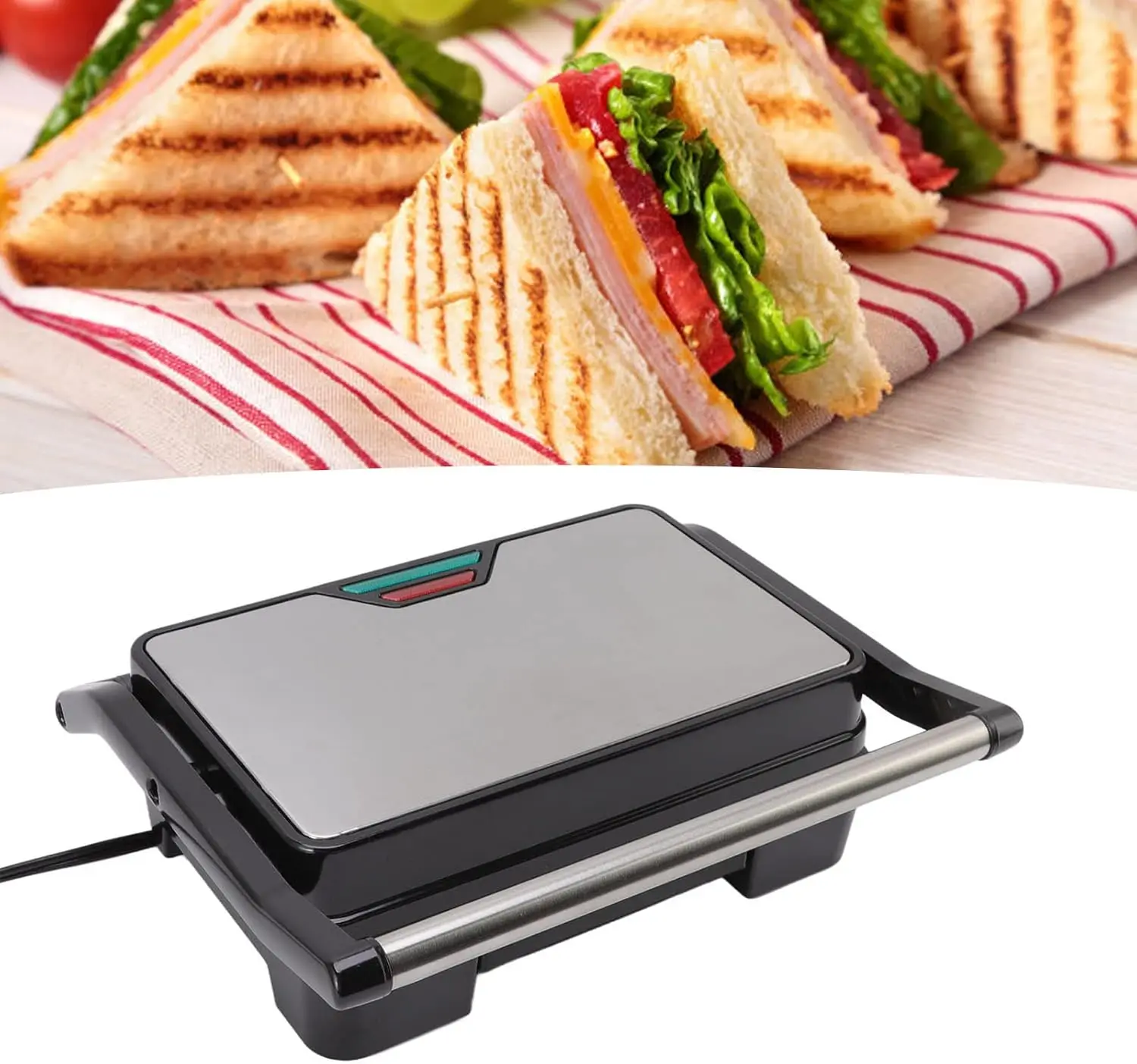 パニーニプレスグリル 850 ワット両面加熱ノンスティック朝食サンドイッチメーカーキッチン用米国 110V