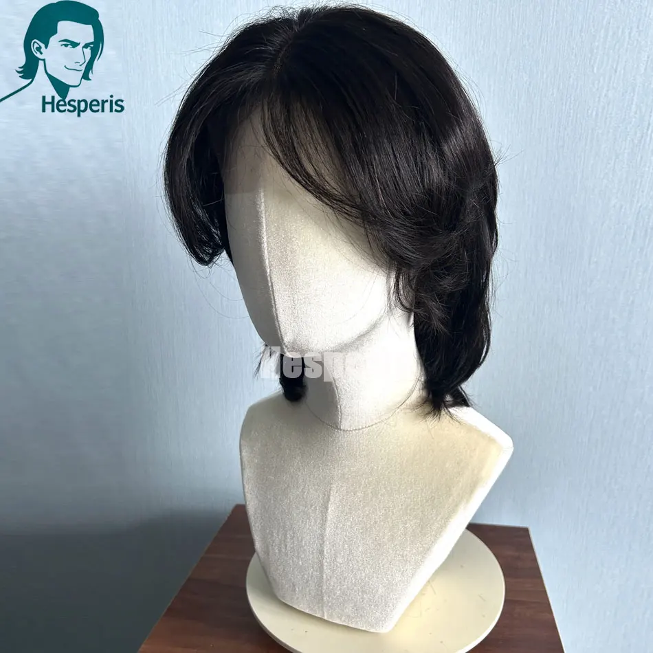 Hesperis Short Pre Cut Style Human Hair Men Wigs With Bang Glueless Remy Natural Hairline 150density Full Lace Wigs For Male