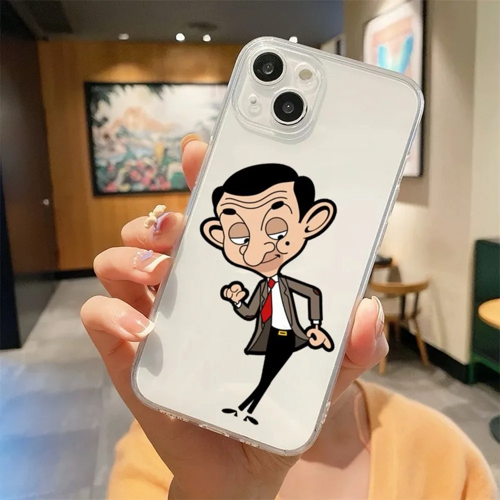 Funny Mr Bean Phone Case For Iphone 15 11 13 14 Pro Max 7 8 Plus X Xr Xs Max Se2020 12mini Transparent Cover